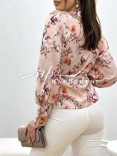 Дамска блуза тип прегърни ме в розова разцветка - код 6701
