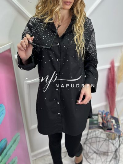 Дамска риза с камъчета в черен цвят - код 6729