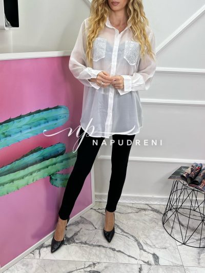 Дамска ефирна риза в бял цвят - код 6726