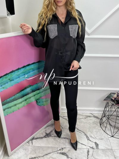 Дамска ефирна риза в черен цвят - код 6727