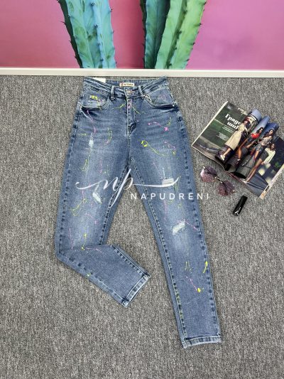 Дамски дънки с жълти пръски - код 6781