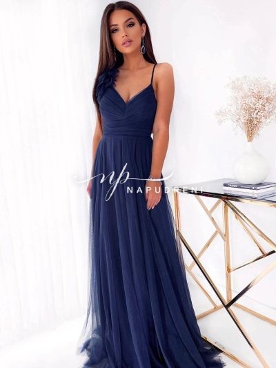 Дамска тюлена рокля "Venera" в тъмносин цвят - код 6833