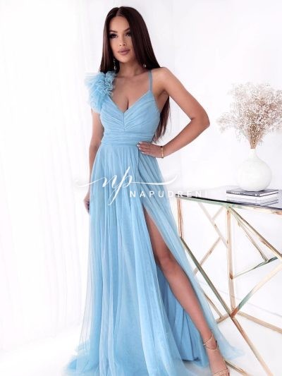 Дамска тюлена рокля "Venera" в светлосин цвят - код 6836