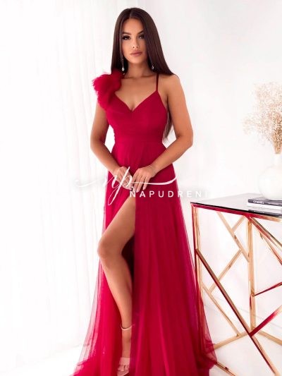 Дамска тюлена рокля "Venera" в червен цвят - код 6835