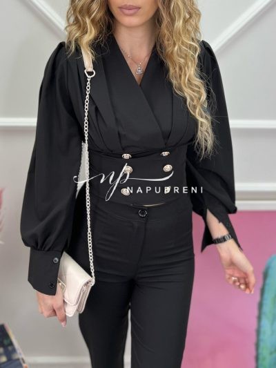 Дамска ефектна блуза със свободни ръкави в черен цвят - код 6864