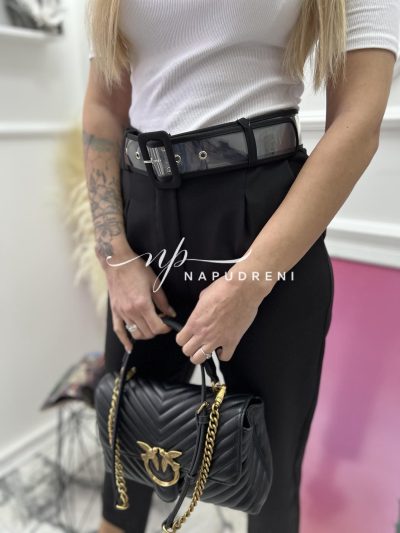 Дамски панталон с прозрачен колан в черен цвят - код 6788