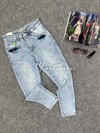 Дамски дънки със зелени пръски - код 6780