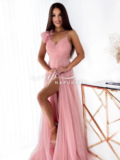 Дамска тюлена рокля "Venera" в розов цвят - код 6834