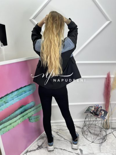 Дамско сако с дънкови елементи в черен цвят - код 6731