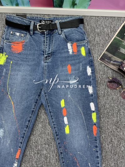 Дамски дънки "Dea"на пръски в син цвят - код 6784