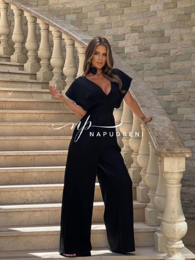 Дамски елегантен гащеризон в черен цвят - код 7006