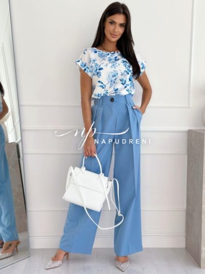 Дамска блуза ''Flowers''  в син цвят - код 7009