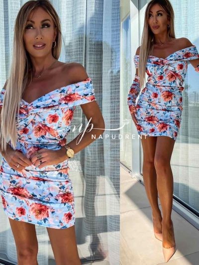 Кокетна рокля с допълнителни ръкави в син цвят - 6933