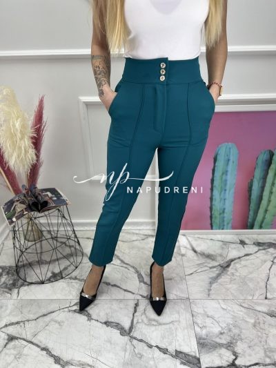 Дамски панталон с ръб в цвят петрол -код 6945