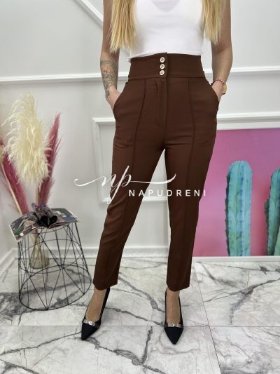 Дамски панталон с ръб в кафяв цвят -код 6946