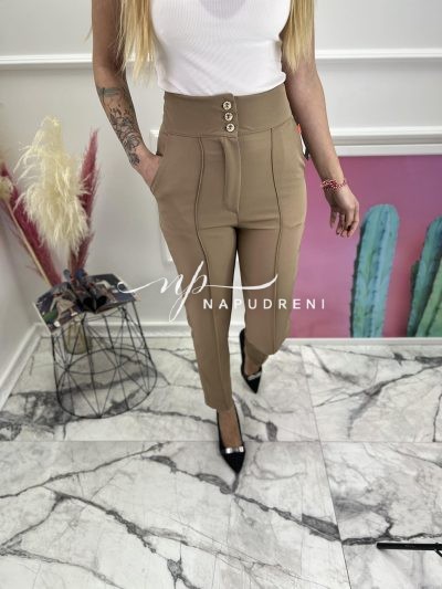 Дамски панталон с ръб в цвят кафе-код 6942