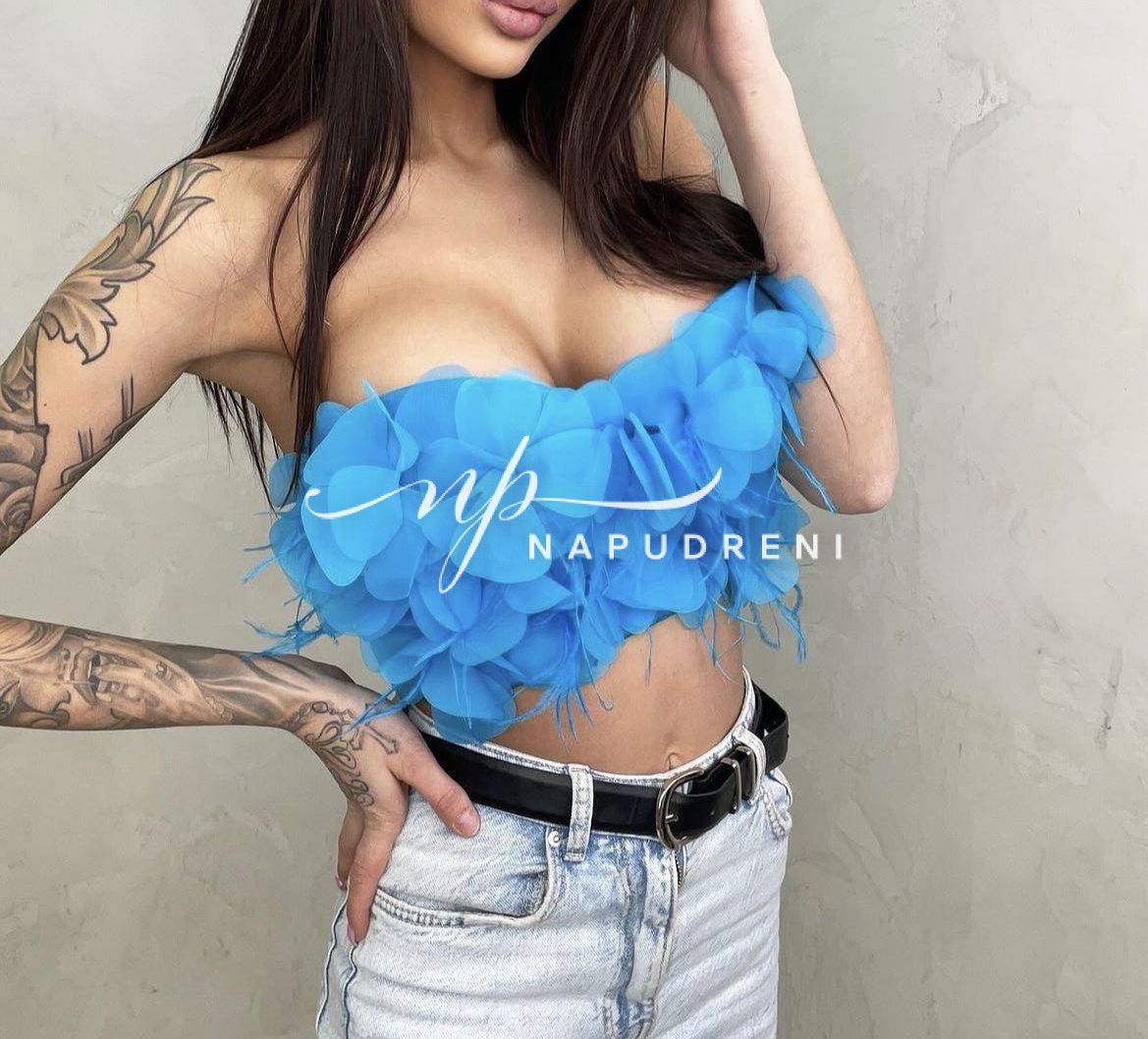 Дамско ефектно бюстие в син цвят