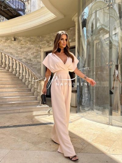 Дамски елегантен гащеризон в бежов цвят - код 7007