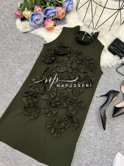 Дамска свободна рокля в цвят хаки – код 7080