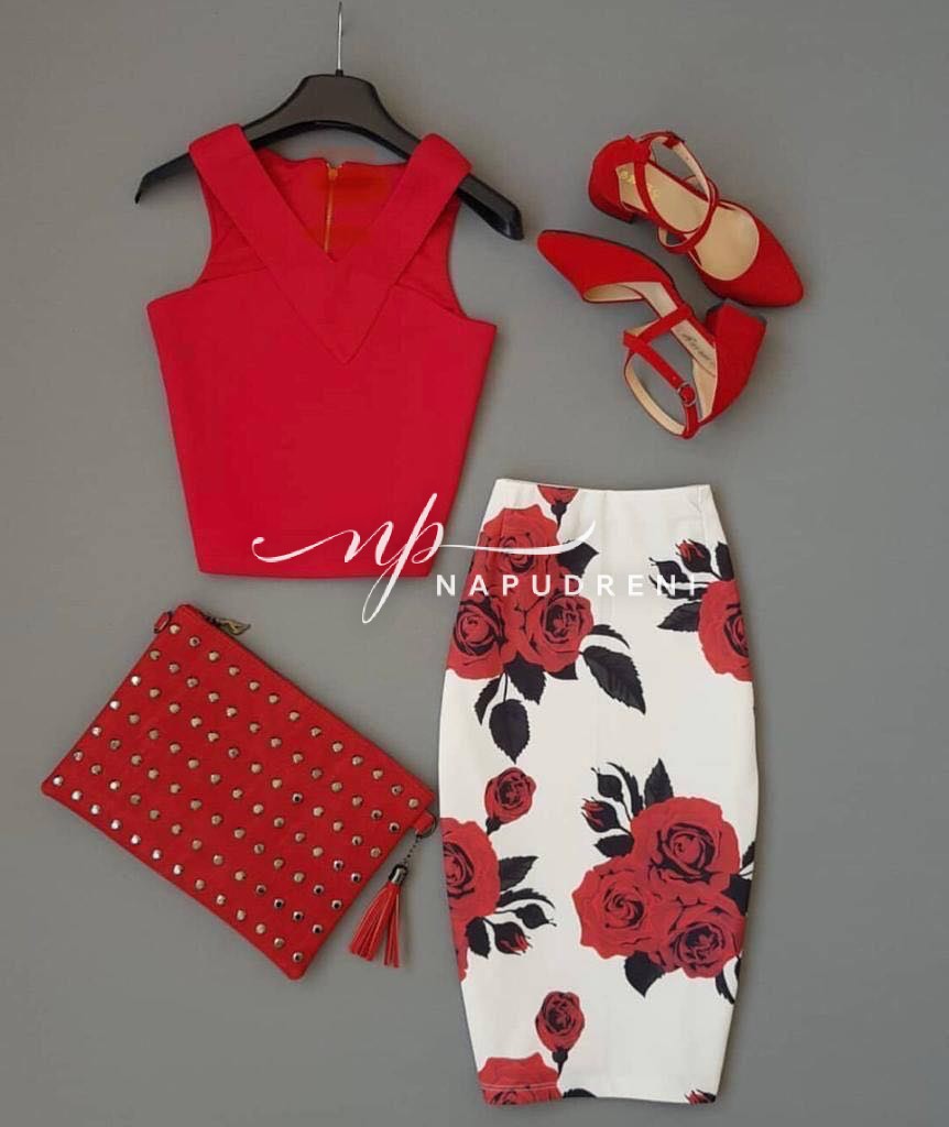 Дамски комплект от две части в червен цвят