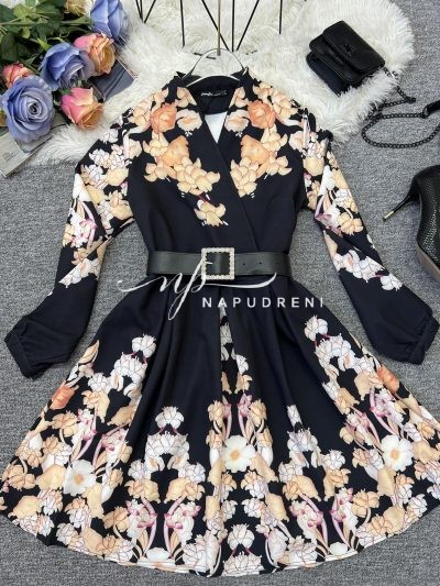 Дамска рокля "Merylin" с коланче в черен цвят – код 7078