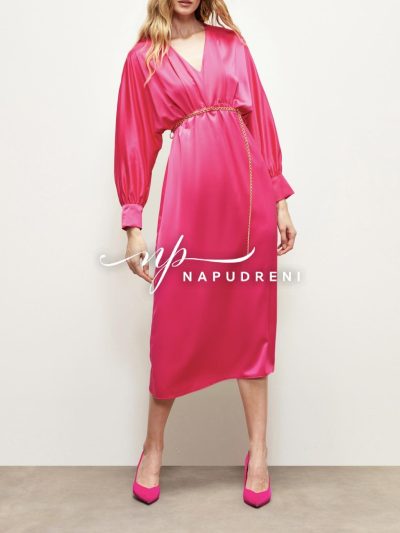 Дамска сатенена рокля ''Lily''в цикламен цвят – код 7093