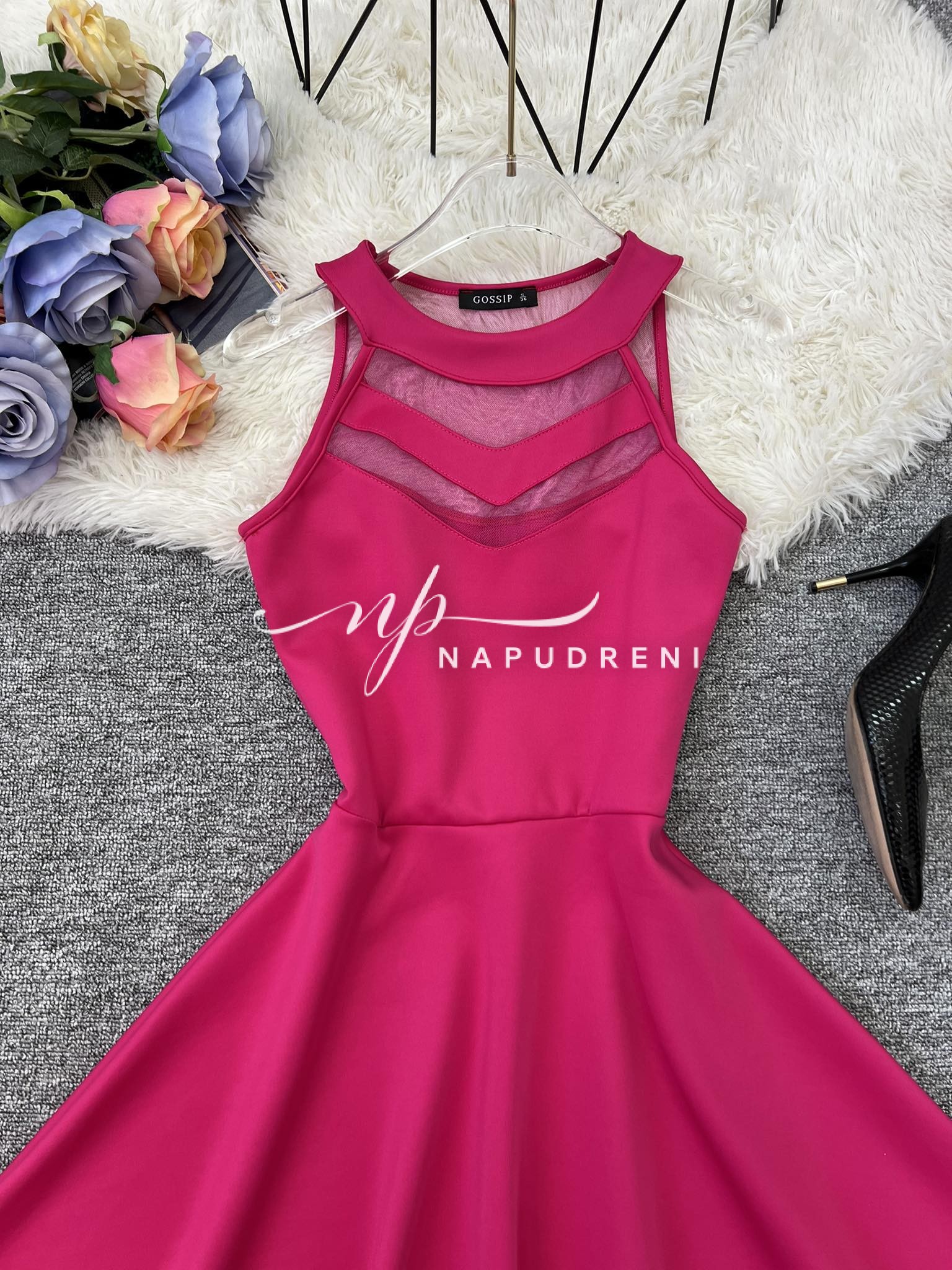 Дамска рокля свободен силует в цикламен цвят – код 7076