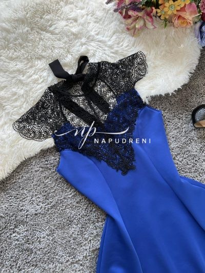 Дамска рокля "Sweety" с дантела в тъмносин цвят – код 7060