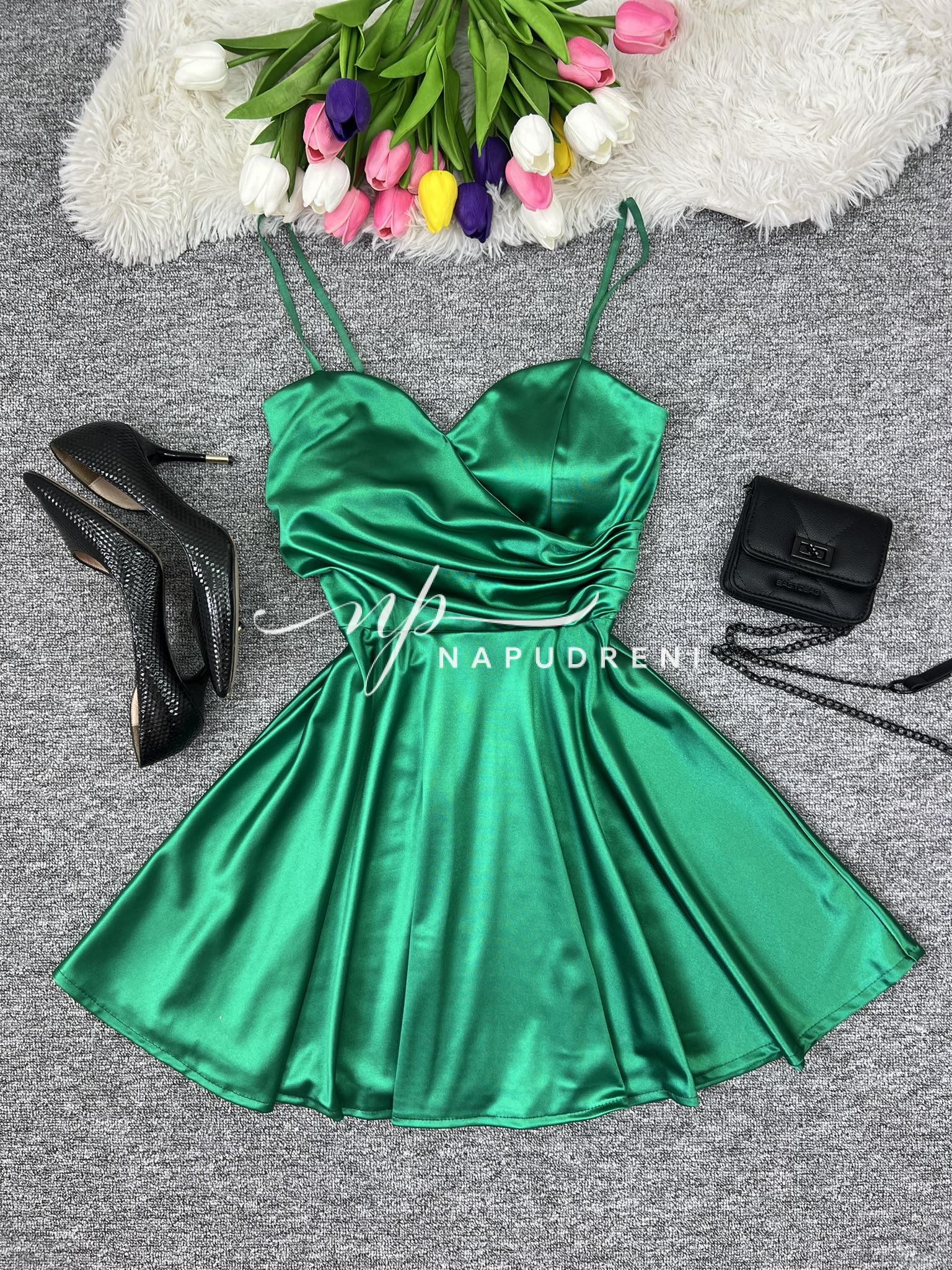 Кукленска рокля сатен “Ksenia” в зелен цвят