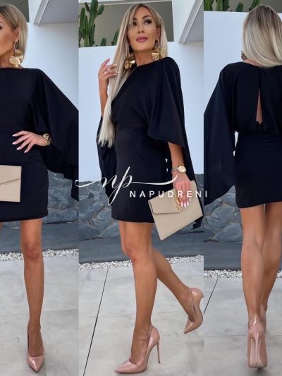 Дамска сатенена рокля "Unique" в черен цвят - код 7163