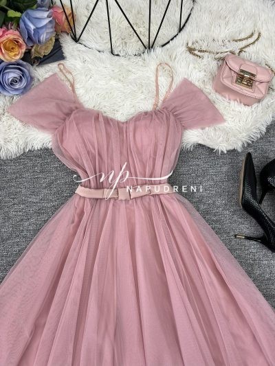 Дамска тюлена рокля в нежно розово – код 7239