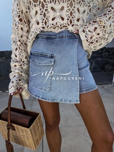 Дънкова пола-панталон в син цвят - код 7413