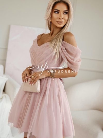 Дамска рокля "Sapfir" в цвят пудра – код 7373