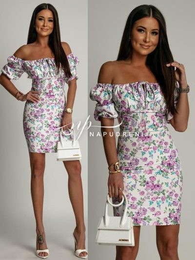 Дамска рокля "Miny" на цветя в бял цвят - код 7438