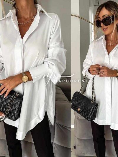 Дамска тренди риза в бял цвят - код 7316