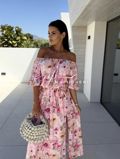 Дамска рокля "Feria" в розови и оранжеви цветя – код 7344