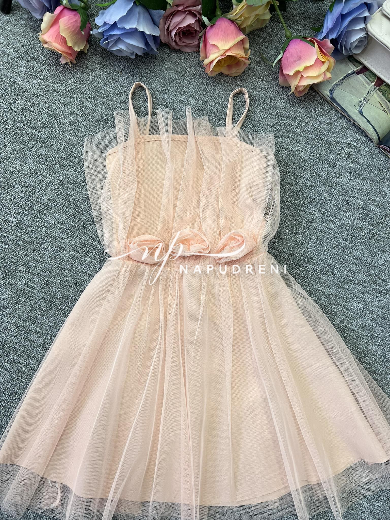 Детска рокля с тюл ''Angel''в цвят пудра – код 7488