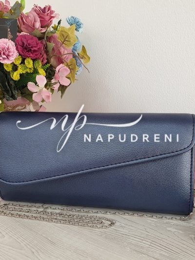 Синя дамска официална перлена кожена чанта – код 8024