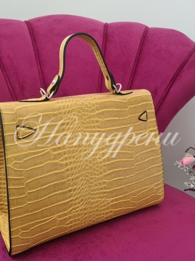 Стилна кожена чанта в цвят горчица - код 544