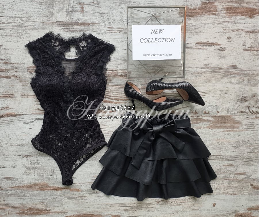 Комплект от две части с боди в черен цвят - код P083 Комплектотдвечастисбодивчеренцвят кодP